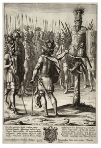 Eneas erige un trofeo con las armas de Mezencio. Estado 2 de Wenceslaus Hollar